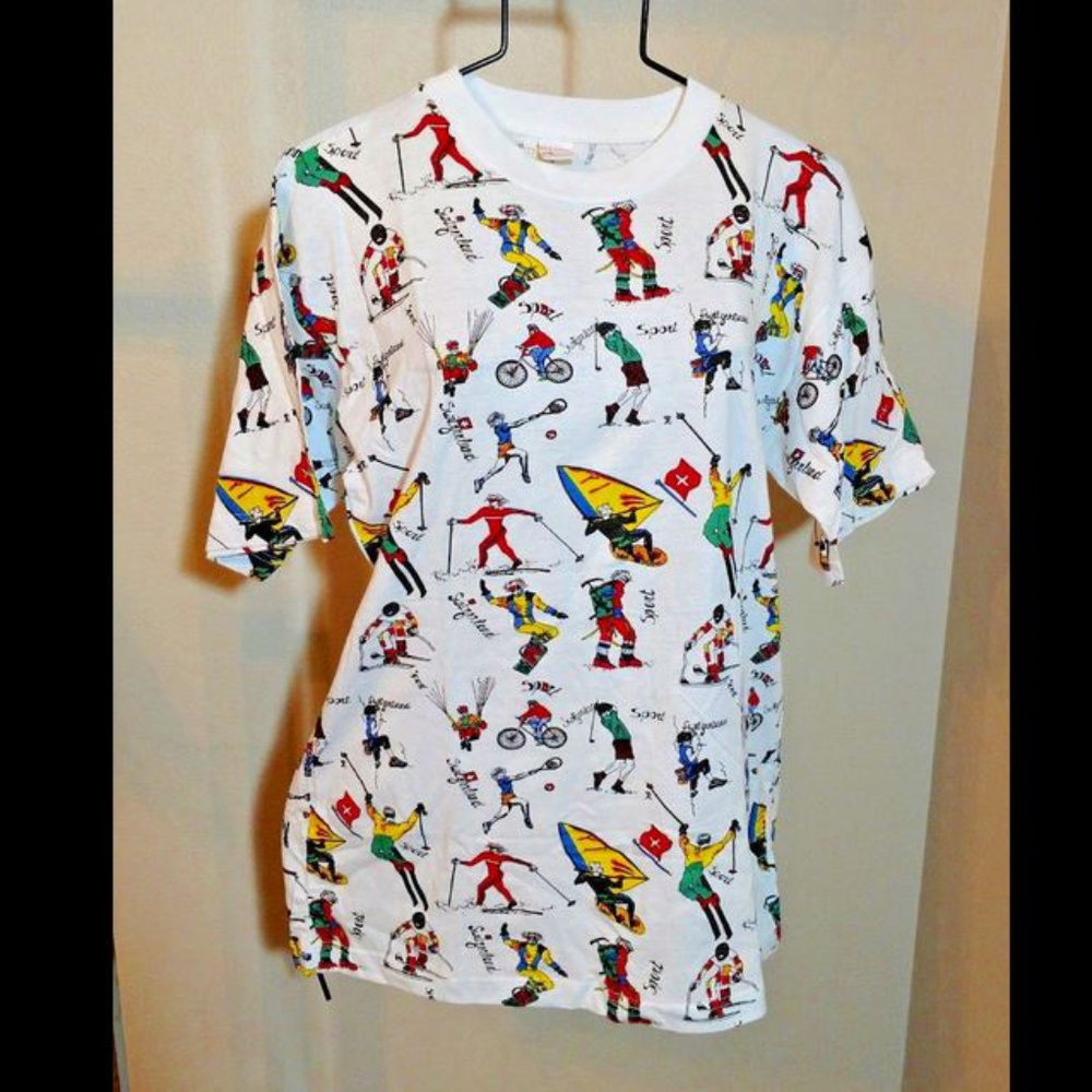 Swiss Sports All Over Graphic Print Vintage Tshirt